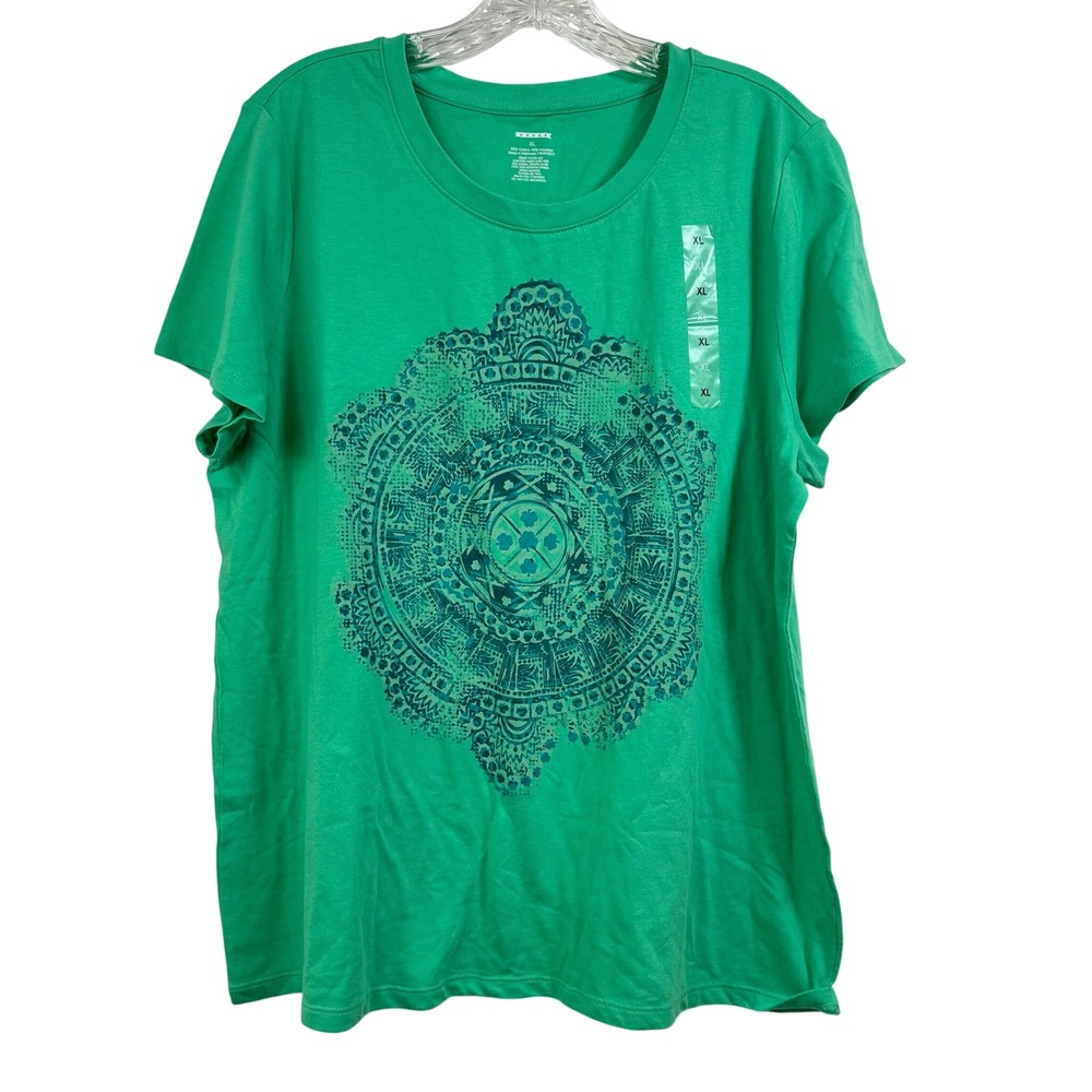 Sonoma Goods For Life Womens XL Green Mandala Graphic T-Shirt New